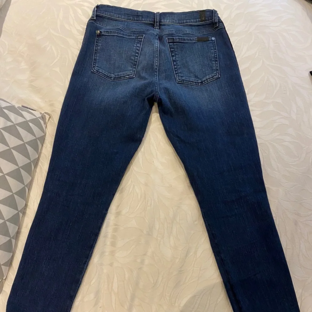 Seven For All Mankind dark skinny jeans with black velvet stripe down sides. - Picture 4 of 4